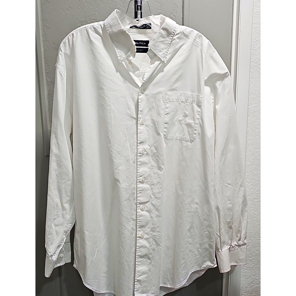Nautica White Dress Shirt Men 17.5 34/35 XL 80s 2 Ply 100% Cotton Long Sleeve✍️